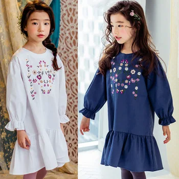 

Spring 2020 Floral Embroidery Girls Princess Dresses Kids Flare Sleeve Children Autumn Dress Baby Girl Clothing 8 10 14 12 Years