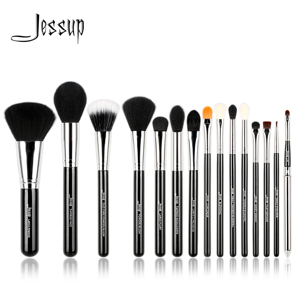 Jessup Pro 15pcs Makeup Brushes Set Black/Silver Cosmetic Make up Powder Foundation Eyeshadow Eyeliner Lip Brush Tool beauty 1