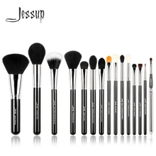 Jessup pro 15 pçs pincéis de maquiagem conjunto preto/prata cosméticos compõem pó fundação eyeshadow delineador lábio escova ferramenta beleza
