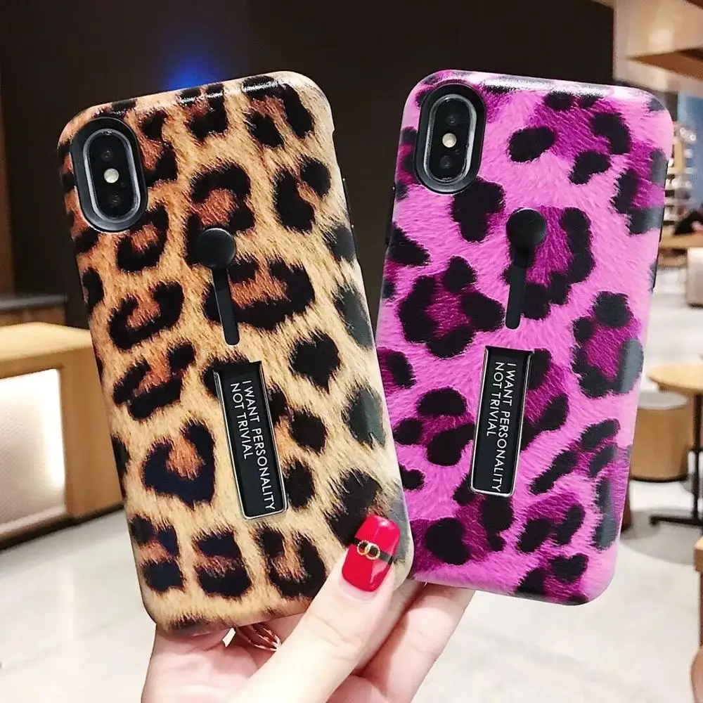 

UBERAY Vintage Leopard Print Case For iPhone XS XR XS Max X 8 7 6 6S Plus Full Body Soft Phone Back Cover Cases Ring Holder