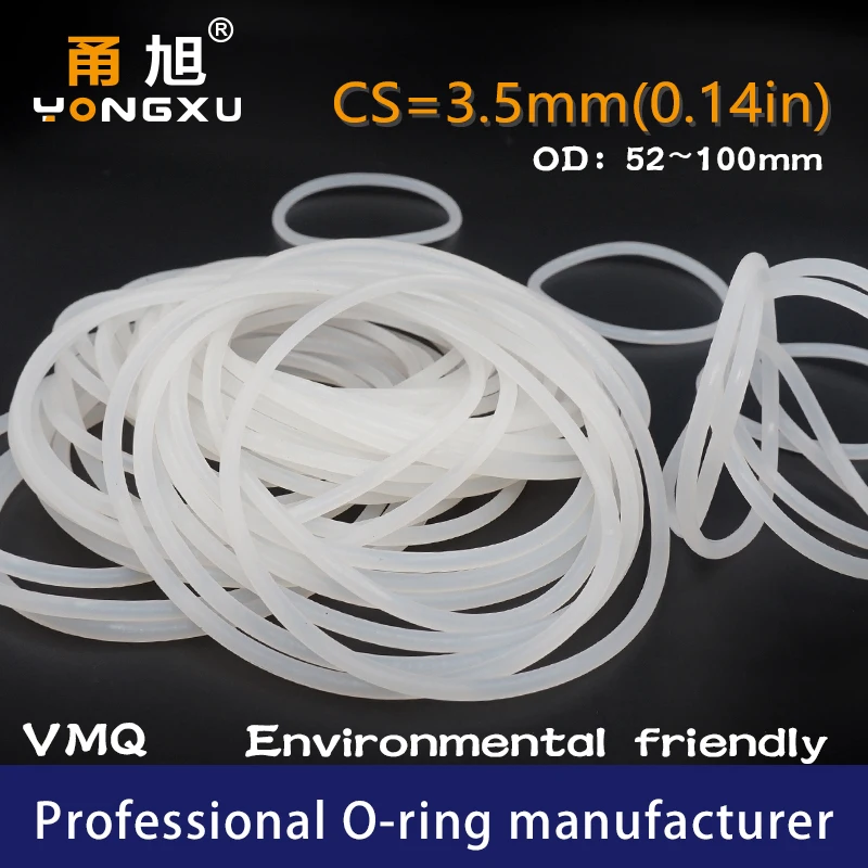 

White Silicon Rubber O-ring Silicone/VMQ CS 3.5mm OD52/55/60/65/70/75/80/85/90/95/100mm O ring Seal Rubber Ring Gasket Washer