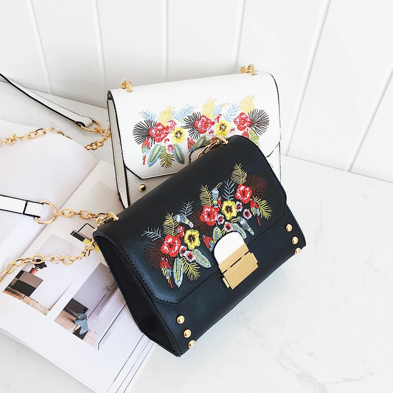 2018 бренд вышитые сумки этнические через плечо клапаном кожаные цепь crossbody бренда