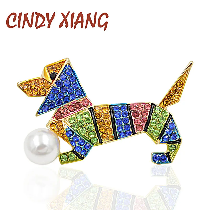 

CINDY XIANG Multi-color Spring Summer Style Rhinestone Dog Brooches Fashion Animal Design Jewelry Cute Puppy Brooch Kids Gift