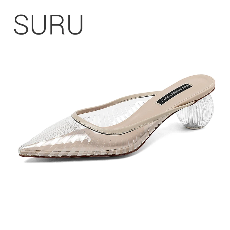 

SURU Clear Mules Shoes Women Egg Heel Slides