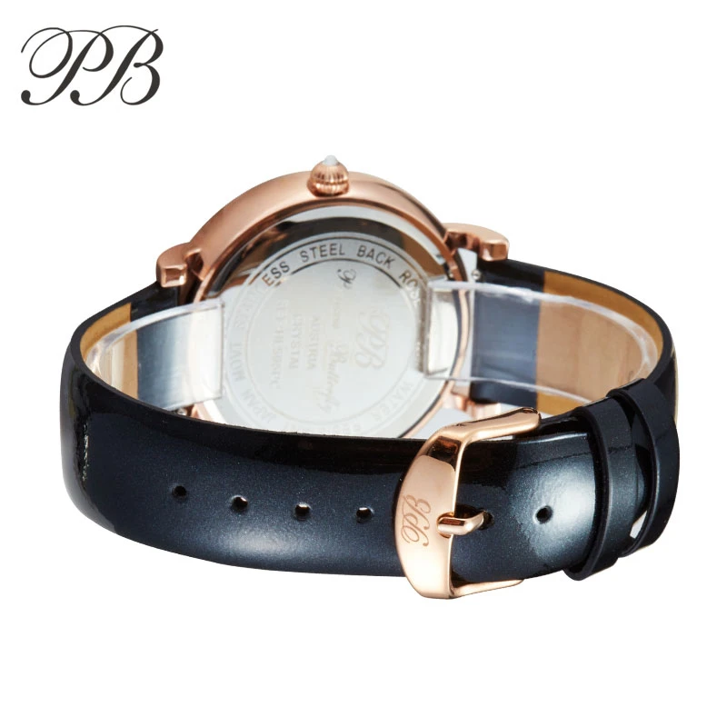 PB Watch Women Роскошные Брендовые ремешок для часы женские наручные вращающийся Кристалл Бабочка циферблат водонепроницаемый кожаный ремешок Кварцевые