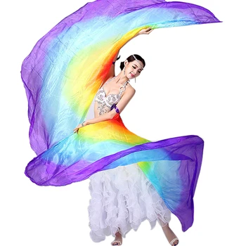 

100% Silk Belly Dance Stage Costume Isis Wings Scarf Viel Fan 1 Pair Stage Performance Props Shawl Veils