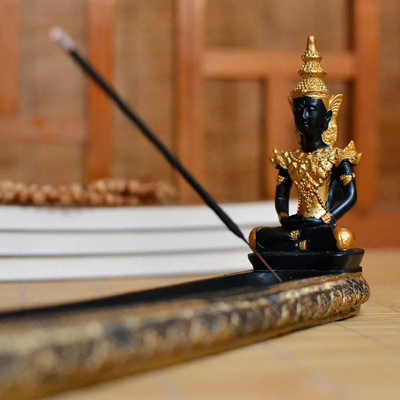 Zen Thai Buddha statue Resin Incense Burner Holder Joss Stick Incense