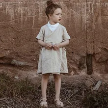 Платье для маленьких девочек в европейском и американском стиле платья для маленьких девочек Повседневная льняная одежда милая одежда принцессы с оборками
