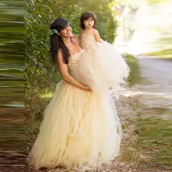 Модная одежда для мамы и дочки Тюлевая юбка пол Длина пачка Soild для свадьбы случаю длинная юбка линия Для женщин юбка