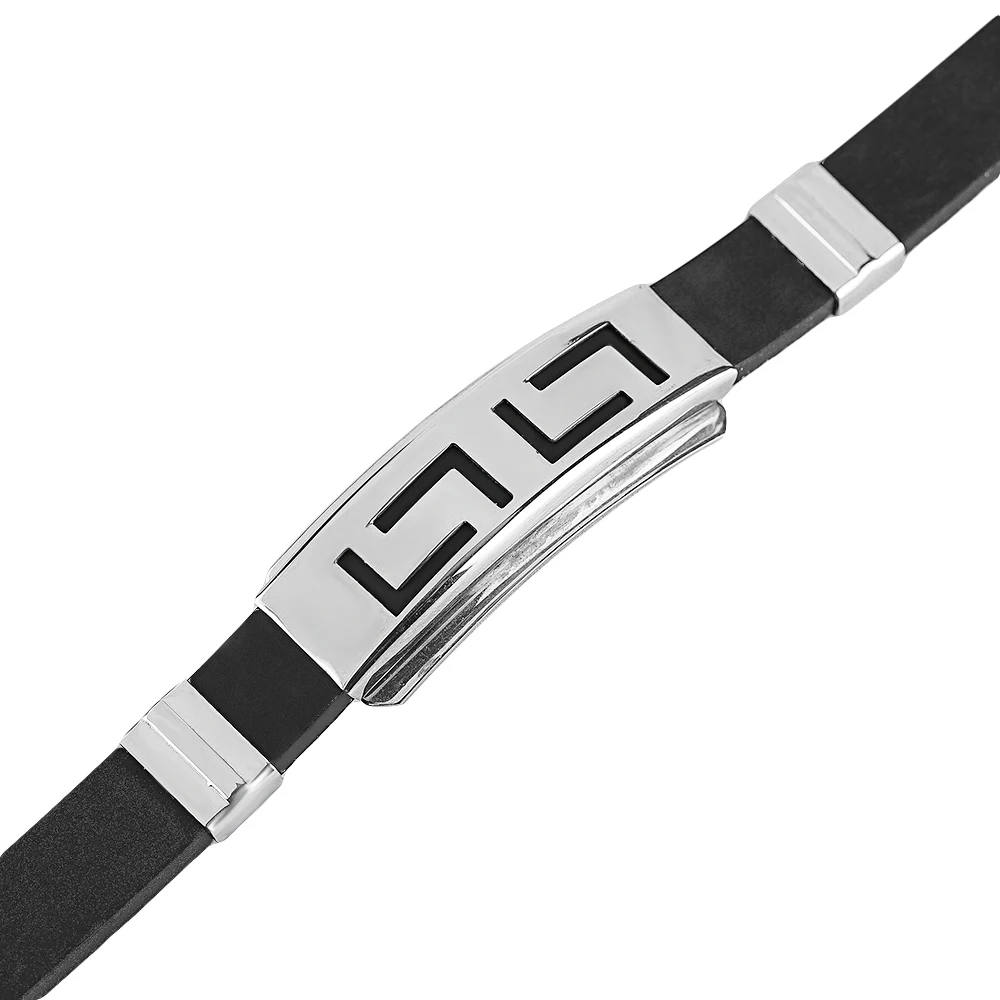 Popcorn Shape Stainless Steel Charming Men Simple Bracelets Geometric Clip Rubber Soft Silicone Bracelet Bangles Black Chain (4)