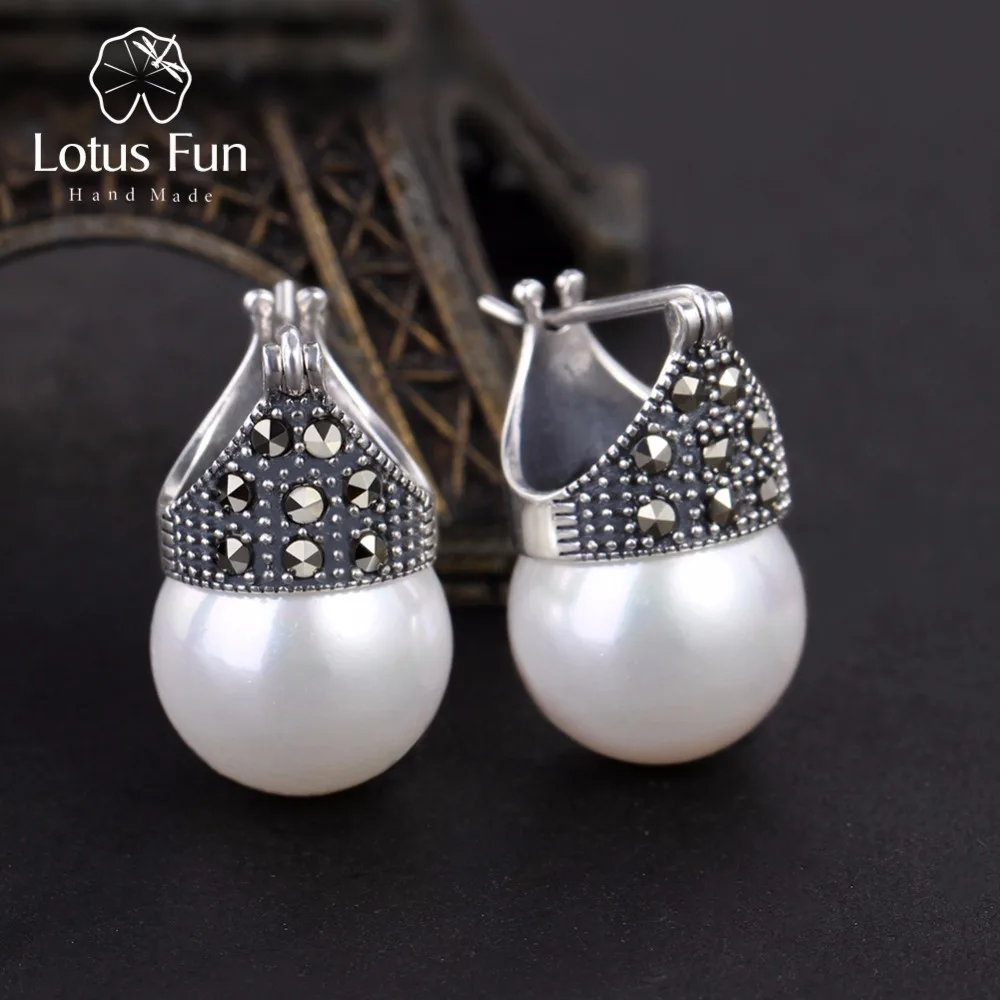 Женские серьги подвески Lotus Fun Винтажные из настоящего серебра 925 пробы с
