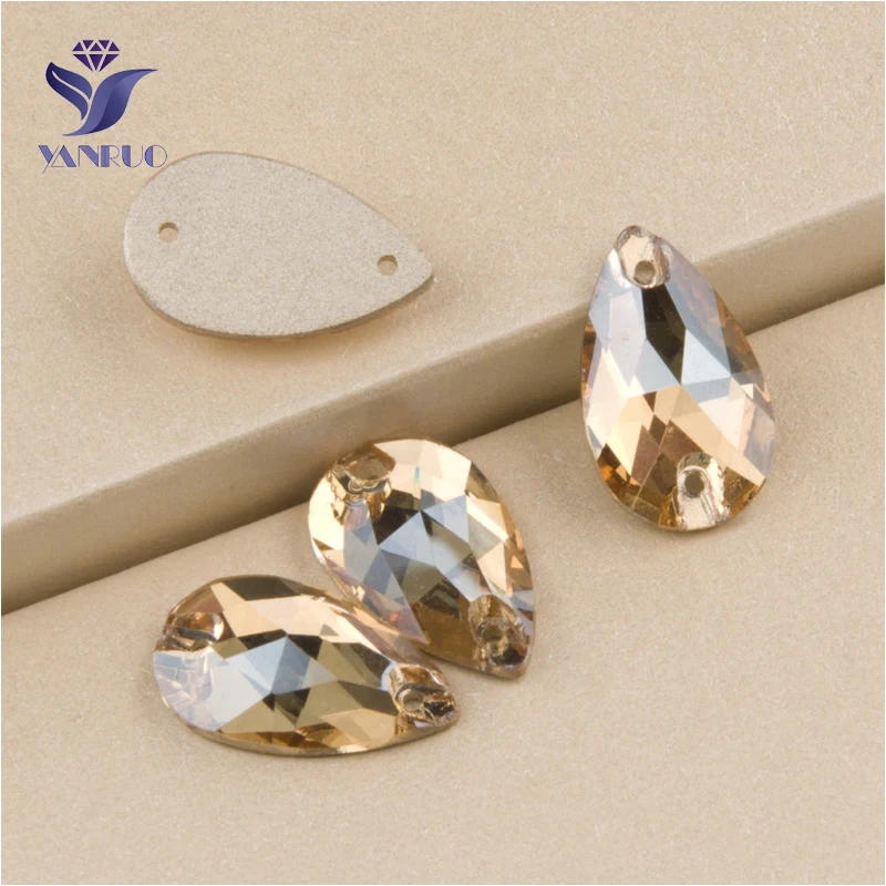 

YANRUO 3230 All Sizes GSHA Flatback Teardrop Bright Gems Sew On Strass Rhinestone Crystal For Wedding Dress