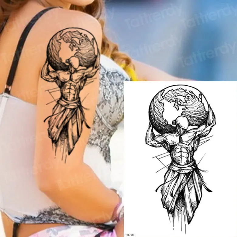 Временная татуировка наклейка самурайская Татуировка эскизы тату дизайн черные греческие боги мифологические татуировки для мужчин и мальчиков Боди-арт лист - Цвет: TH684