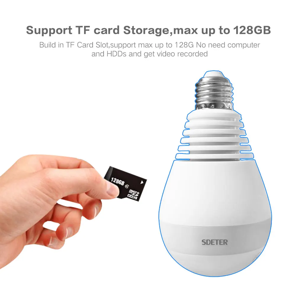 3.0 MP 360 Degree Bulb Lamp Wireless IP Camera 1080P Fisheye Panoramic Security Camera Wifi Night vision CCTV Camera