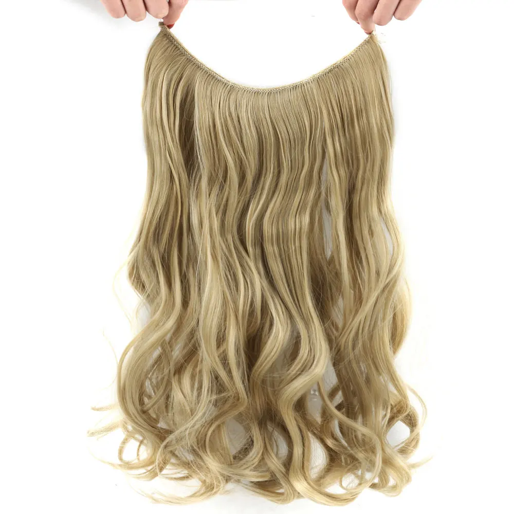 Pageup 20" Secret Fish Line Real Hair Extension One Piece Invisible Wire Wave Natural Blonde Synthetic Fake Hairpieces