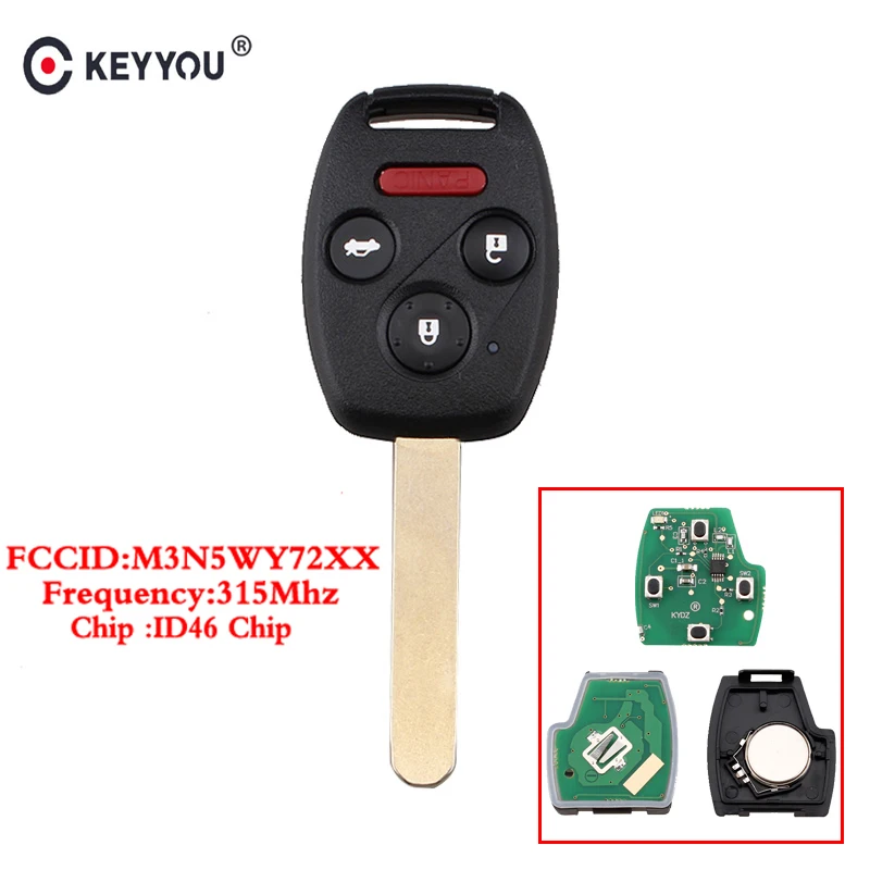 KEYYOU 4 кнопки дистанционного управления ключ для Honda Pilot/Accord 2008 2009 2010 2011 2012 Fob 313 8 MHz