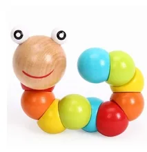 1pc Montessori Learning Education Multicolour Magical Twisting Insect Child Toy Wooden Puzzle Baby train Fingers Flexibility