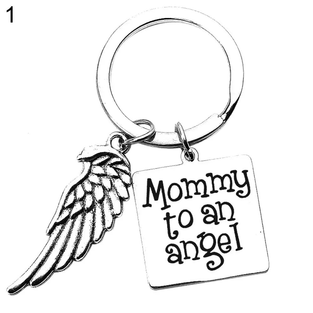 

Creative Sliver Metal Key Chain Letter Mommy Daddy to An Angle Wing Pendant Key Ring Bag Car Keychain Holder Gift For Parents
