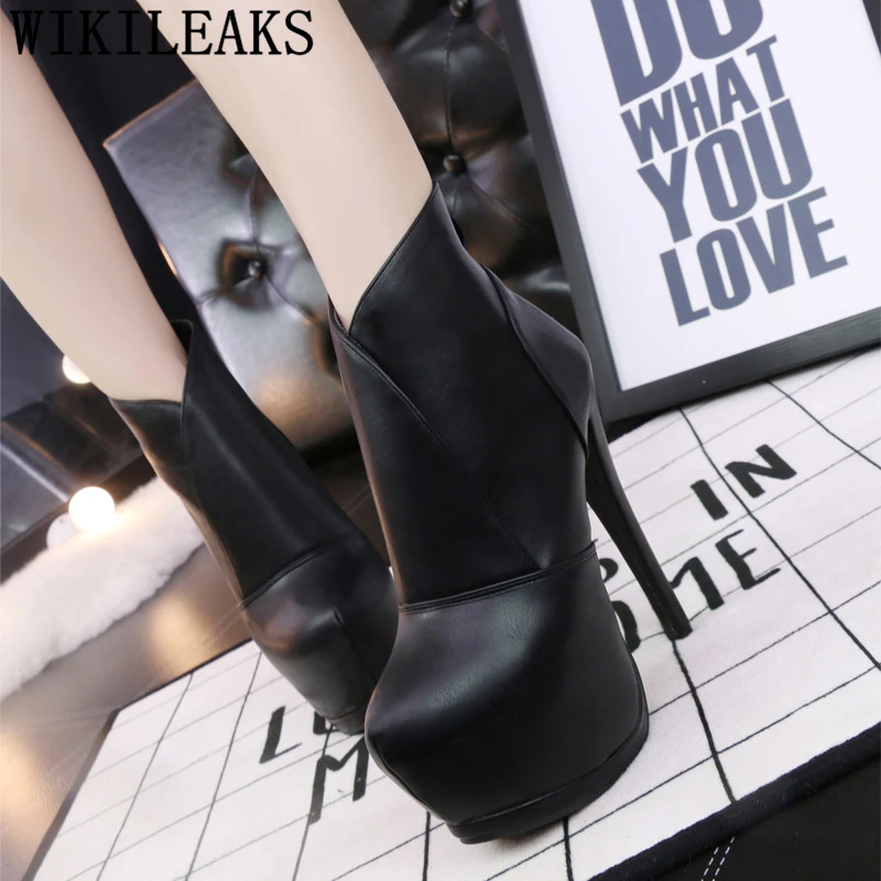 Кожаные ботинки; женские ботинки на платформе и очень высоком каблуке; ботильоны для женщин; botines mujer; коллекция года; chaussures femme botas feminina