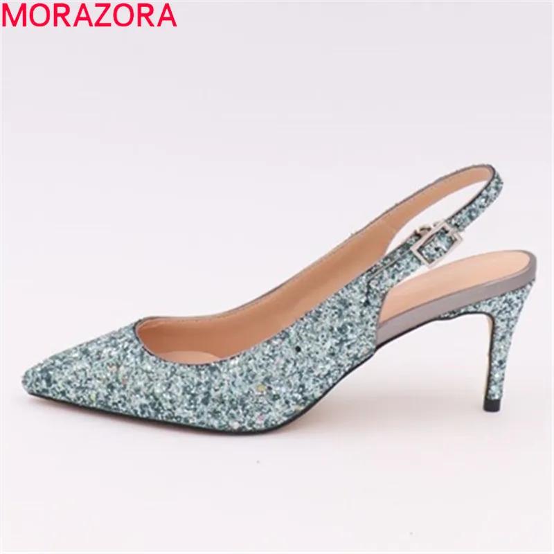 

MORAZORA 2019 new arrival women pumps sequined summer thin high heels shoes slingback buckle fashion dress party shoes woman