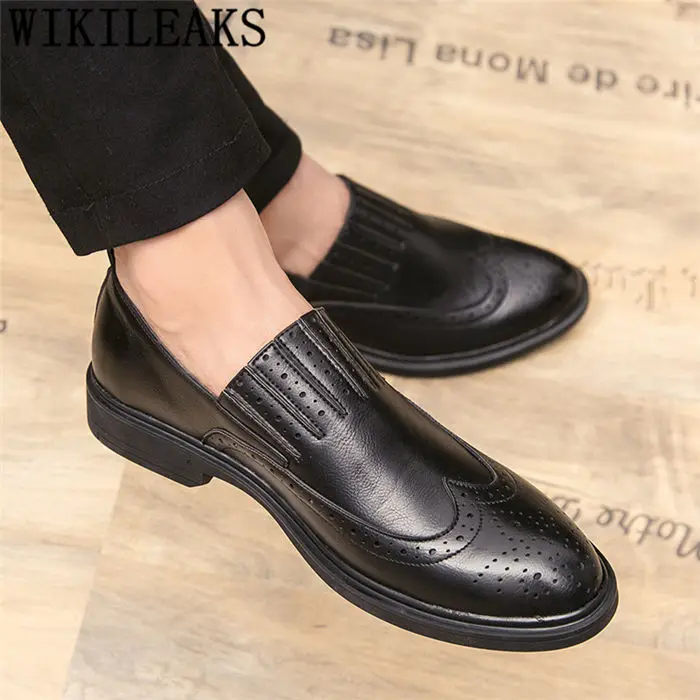 Мужская обувь с перфорацией типа «броги» классические итальянские брендовые нарядные туфли для мужчин офисные коричневые модельные кожаные туфли мужские элегантные слипоны sepatu pria ayakkab - Цвет: Черный