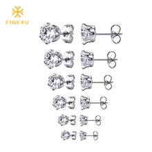 

2018 New FINE4U E032 Cubic Zirconia Stud Earrings Sets For Women 316L Stainless Steel Earrings Party Jewelry Gifts 6 Pairs
