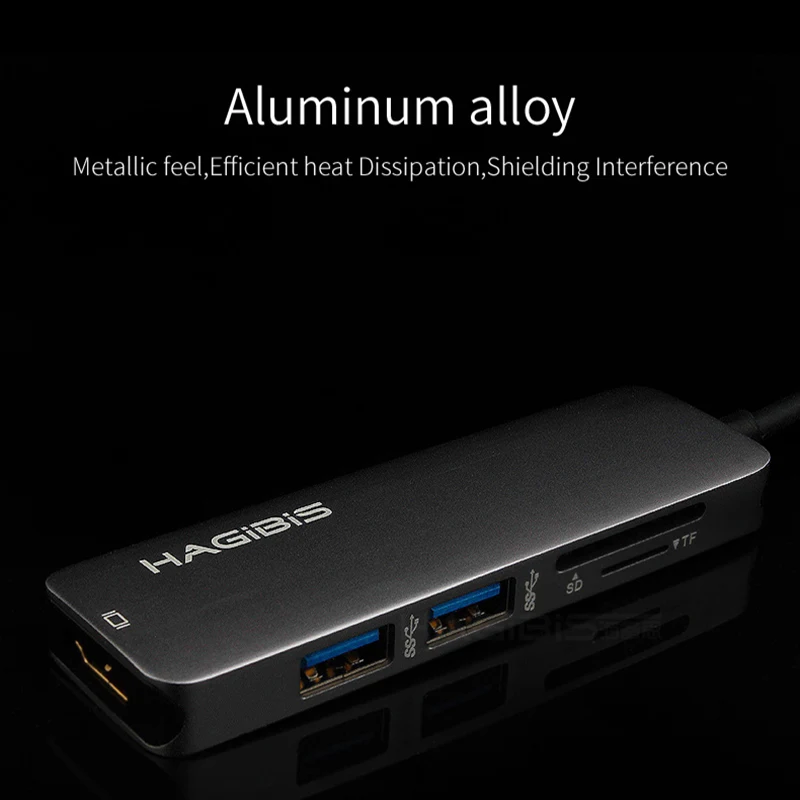 Hagibis Тип type-C USB 3,1 мульти Порты и разъёмы адаптер USB-C к HDMI 4K HD USB 3,0 концентратор 2-Порты и разъёмы SD Card Reader конвертер кабель для Macbook