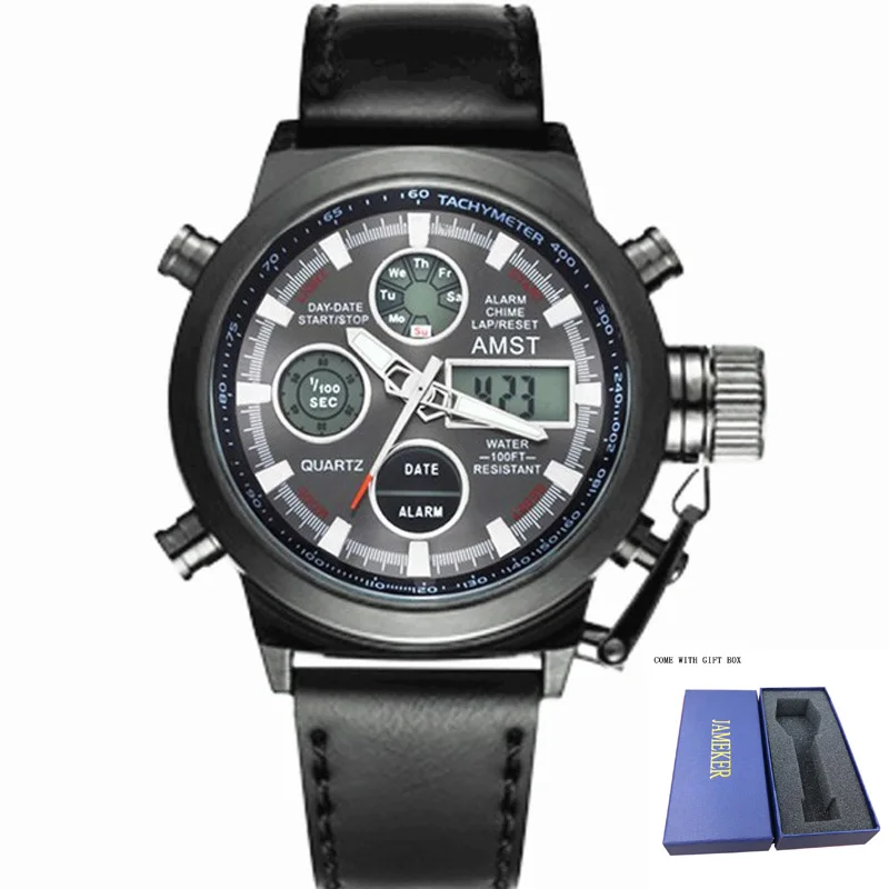 

AMST Mens Watches Top Brand Luxury Quartz Black Watch Men Casual Leather Military Waterproof Sport Wristwatch Relogio Masculino