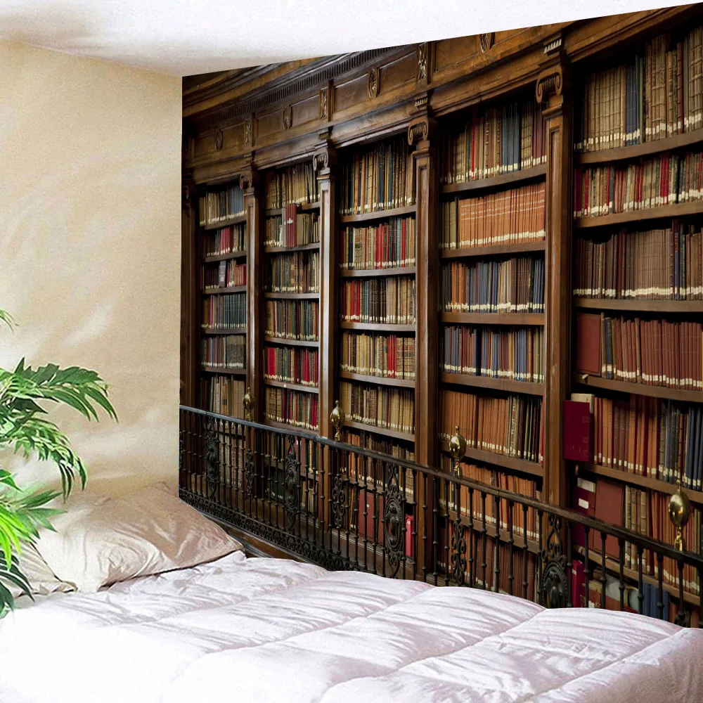 

Secret Door Bookshelf Wall Tapestry Mysterious Library Tapestries Wall hanging Art Table Cloth Bedroom Living Room Decoration