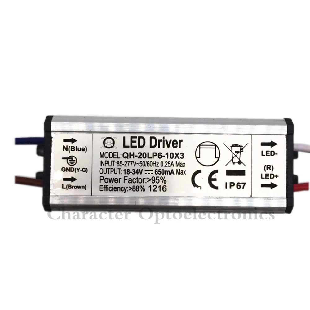 2pcs/lot 6-10x3w 20W LED Driver DC18-34v 650mA Power Supply Waterproof IP67 Constant Current Driver For FloodLight 2 6x3w constant current waterproof integrated power supply led driver high efficiency energy saving 2pcs lot free ship