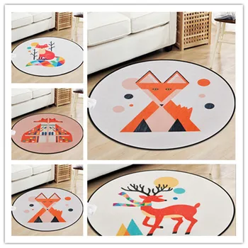 

Lovely Colorful Fox Baby Round Carpet For Child Living Room Cartoon Soft Carpets Bedroom Floor Mat Rug Kids Room Cute Decor Rugs