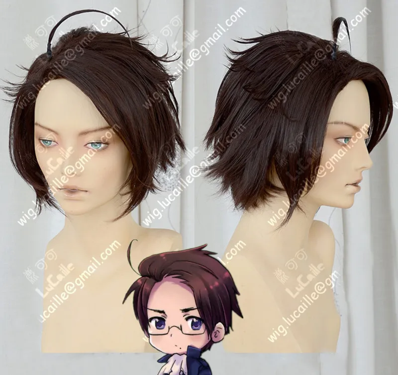 

Axis Powers Hetalia Austria Roderich Edelstein Short Coffee Brown Styled Heat Resistant Hair Cosplay Costume Wig + Free Wig Cap