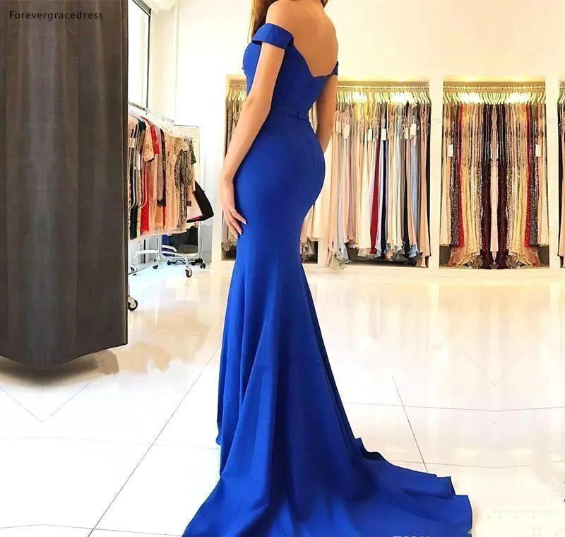 Elegant Royal Blue Mermaid Bridesmaid Dresses Off Shoulder Evening Prom Gowns Cheap Wedding Guest Party Wears BM0628  77 (3)