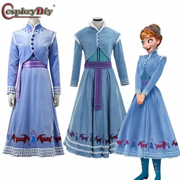 

Cosplaydiy Princess Anna Cosplay Costume Halloween Olaf's Adventure Women Dress Snow Queen dresses Fancy Anna Elsa dress