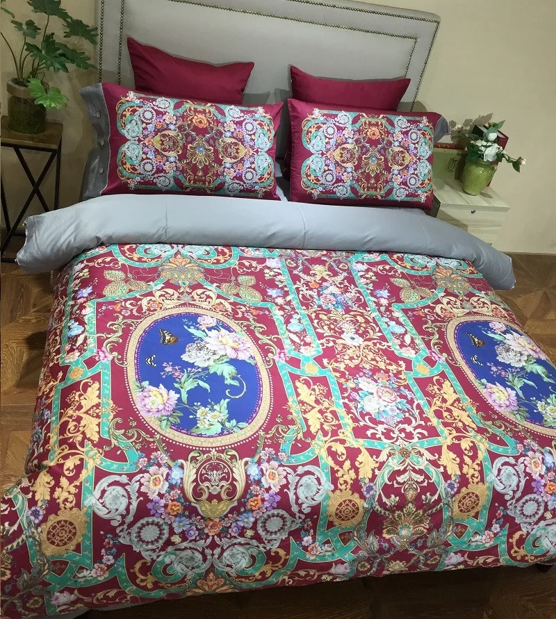

100S High Density Digital Printing European / Bohemia Bedding Set Duvet Cover Bed Linen Bed sheet Pillowcases King Queen Size