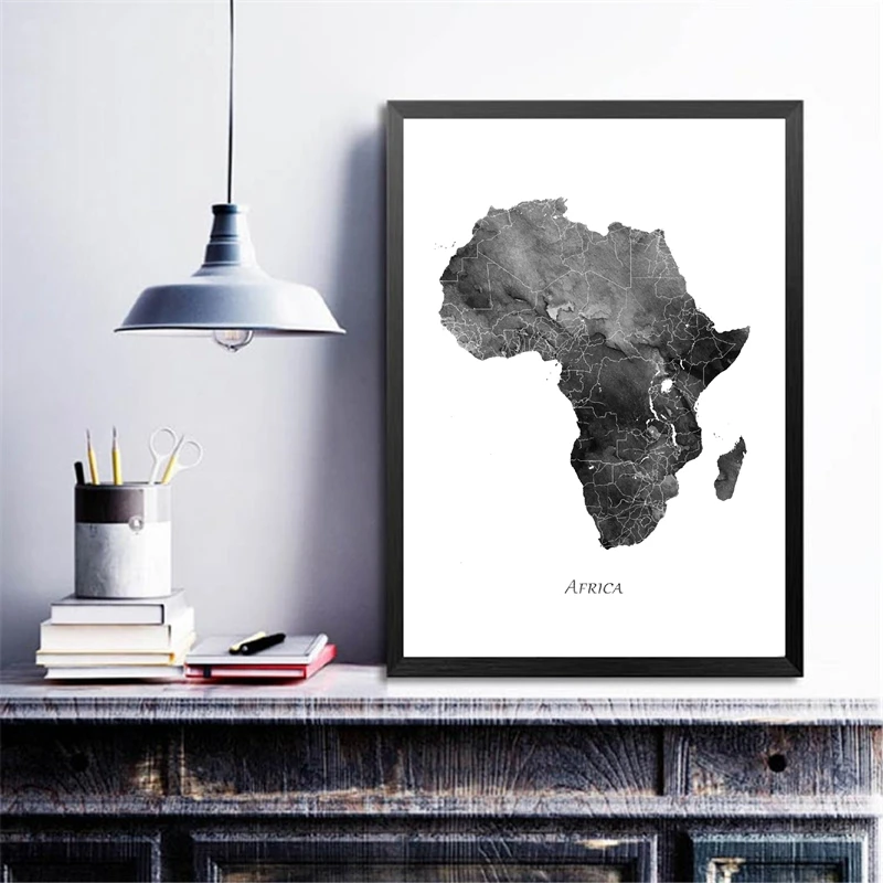 Африканский плакат-карта и принты акварельные карты Путешествия стены искусства холст картина серый черный белый картина для гостиной домашний декор