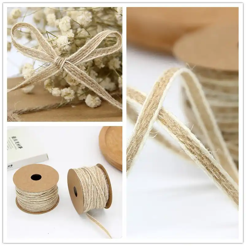 Cinta De Navidad Con Cable Arpillera 38mm ancho longitud 1M o 10m Completo Rollo rústico arco