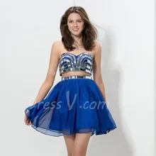 Royal Blue Two-Pieces Cocktail Dresses 2016 Sweetheart Silver Sequins Beaded Top Sexy Banquet Dresses Formal Party Dresses