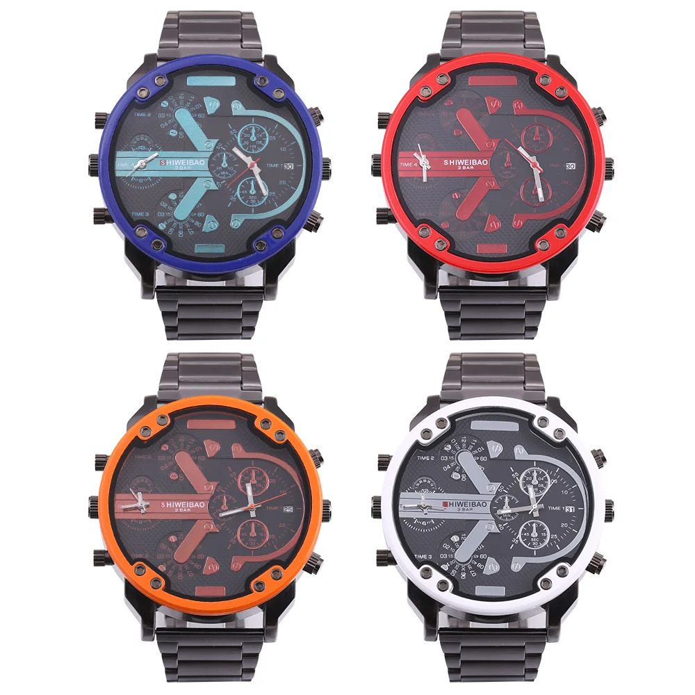 Бренд Большой циферблат стальной полосы двойной дисплей времени мужские часы хронограф кварцевые военные часы Dz стиль Relogio Masculino Hombre Reloj