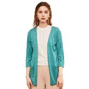 Turquoise ZHILI/весна, женский классический вязаный тонкий кардиган с рукавом семь четвертей - Цвет: Turquoise