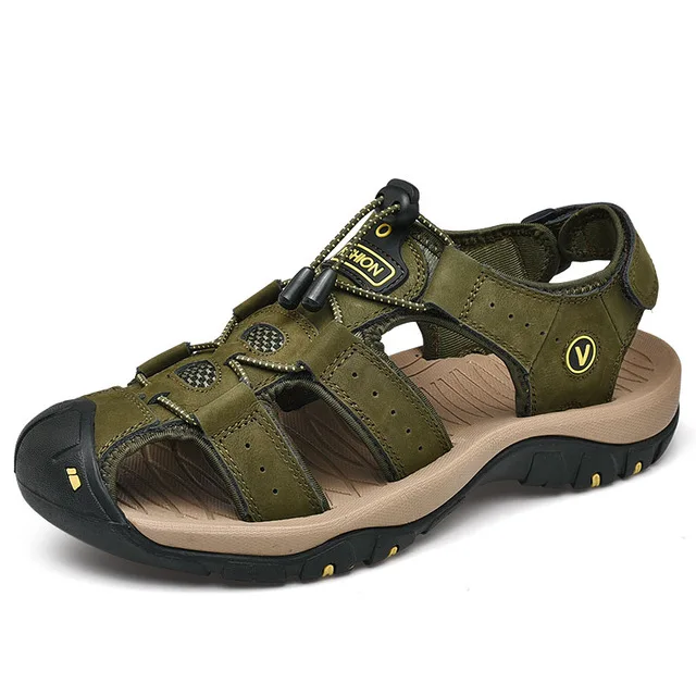 Классические летние туфли; мужские сандалии в римском стиле из мягкой кожи; Качественная мужская летняя повседневная обувь; мужские водонепроницаемые пляжные сандалии; обувь больших размеров - Цвет: Green 2