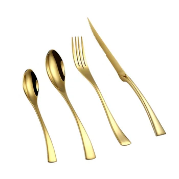 

Creative Luxury Steak Knife Western Curved Handle Flatware Set Stainless Steel Soup Scoop Elegant Dinner Fork Tableware 4pcs/set
