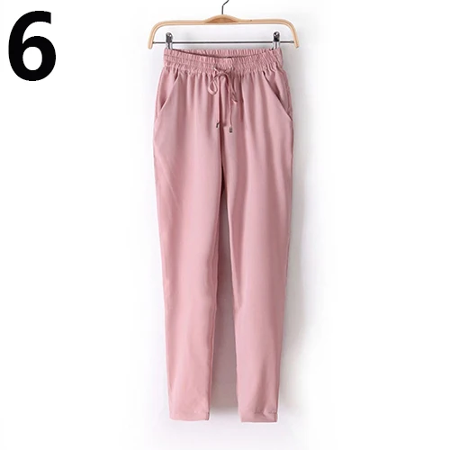 Новое поступление, женские модные повседневные штаны-шаровары с эластичной резинкой на талии, облегающие длинные брюки - Цвет: Розовый