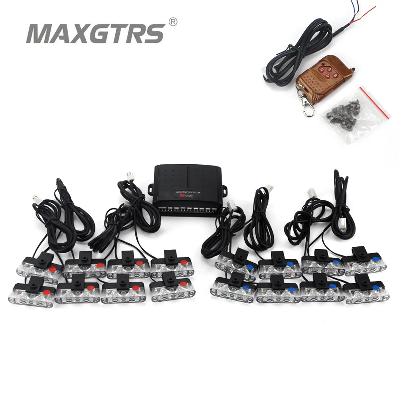 

16 x2 Led Warning Light with 3Modes & Controller12V Strobe Warning light Car Truck Emergency Flashing Firemen Light Best Quality