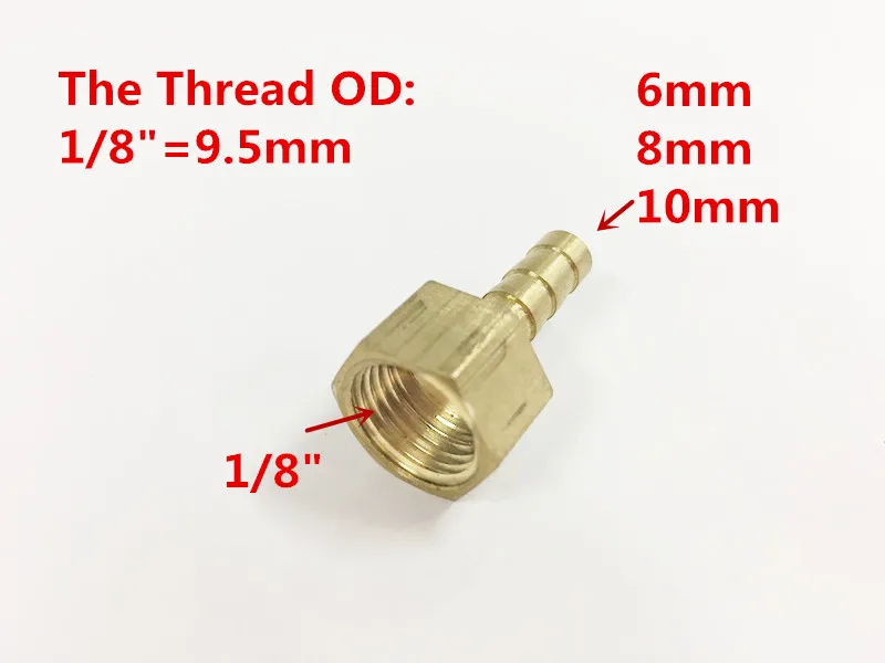 Латунный штуцер шланга 6 мм 8 мм 10 мм Барб хвост 1/" BSP внутренняя резьба Медь Разъем Совместное муфта адаптер