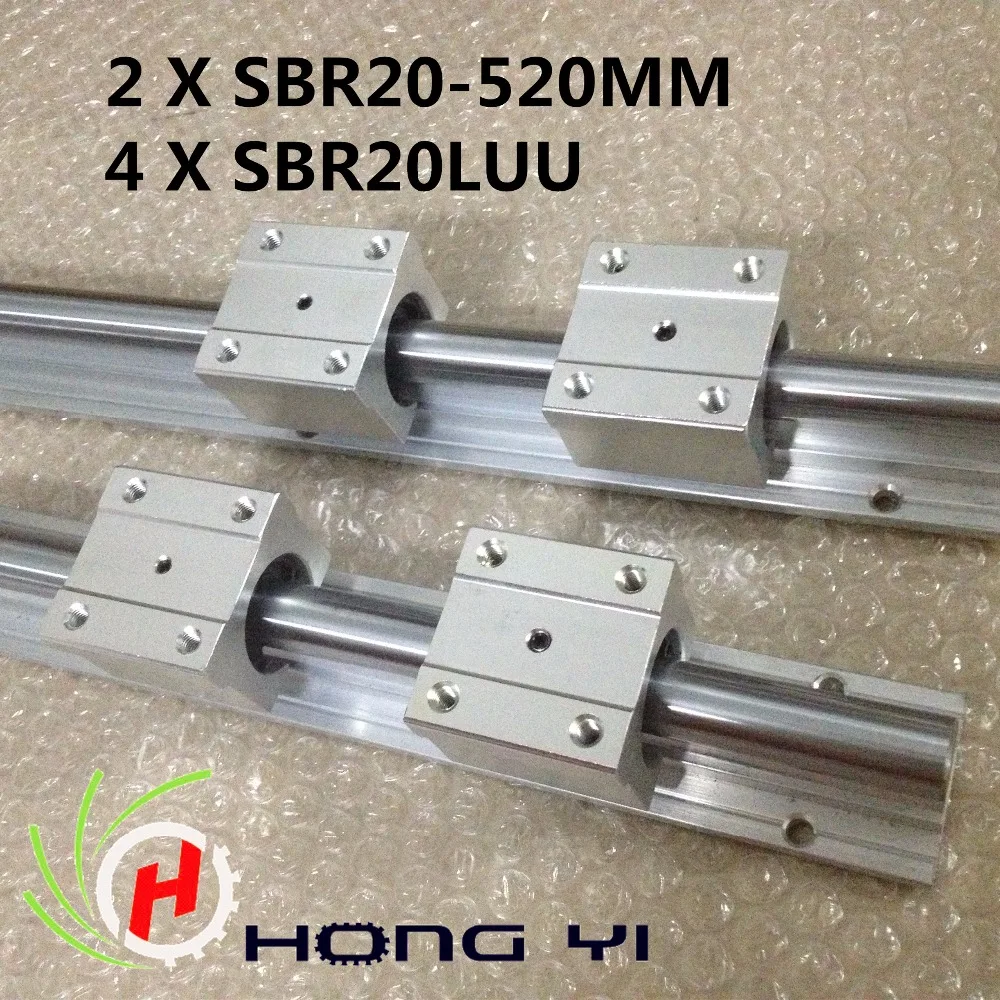 

Free shipping 2pcs SBR20 Linear Guides -L 520mm linear rails shaft support + 4pcs SBR20LUU linear blocks for CNC