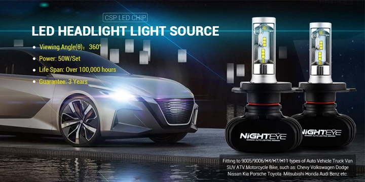 Nighteye Фары для авто H4 LED H7 LED H8 HB3 HB4 H11 H1 светодиодные лампы для авто лампочки авто фары противотуманные огни белый 12 В 24 В