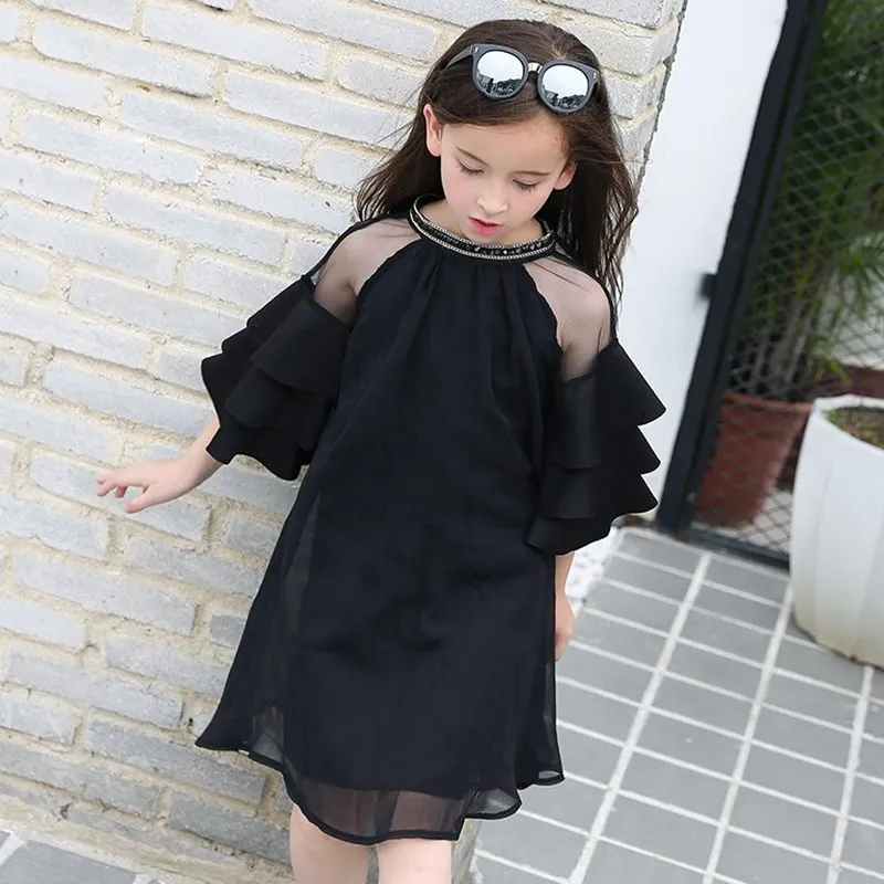 Elegant Girls Chiffon Dress For Party Fall Winter Teenage Girls Black ...