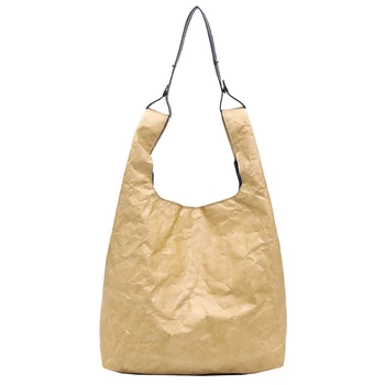 

Paper Tote Bag Women Kraft Paper Bucket Bag Handbag Retro Vintage Style Shoulder Bag Casual Tote Shopper Sac