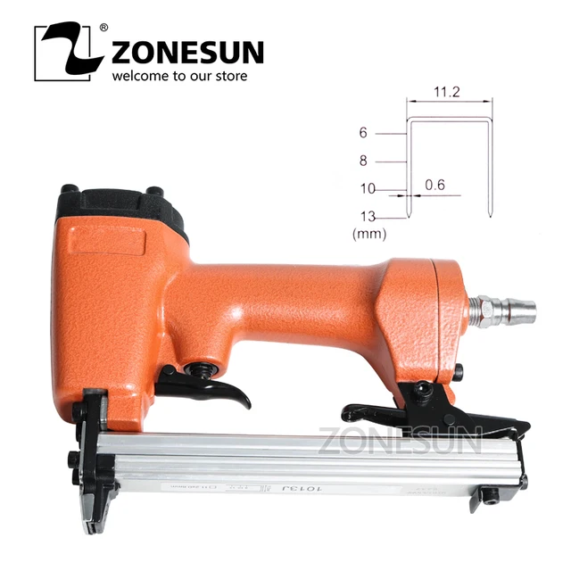 Us 27 3 9 Off Zonesun 1013 Pneumatic Staple Gun Air Brad Door Shaped Nails Furniture Wood Sofa Woodworking Stapler 11 2mm In Nail Guns From